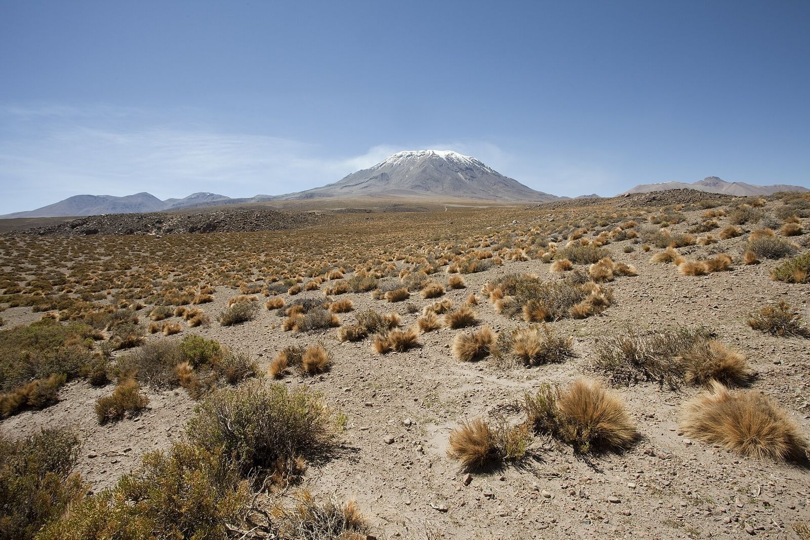 O vulcão Lascar visto do altiplano